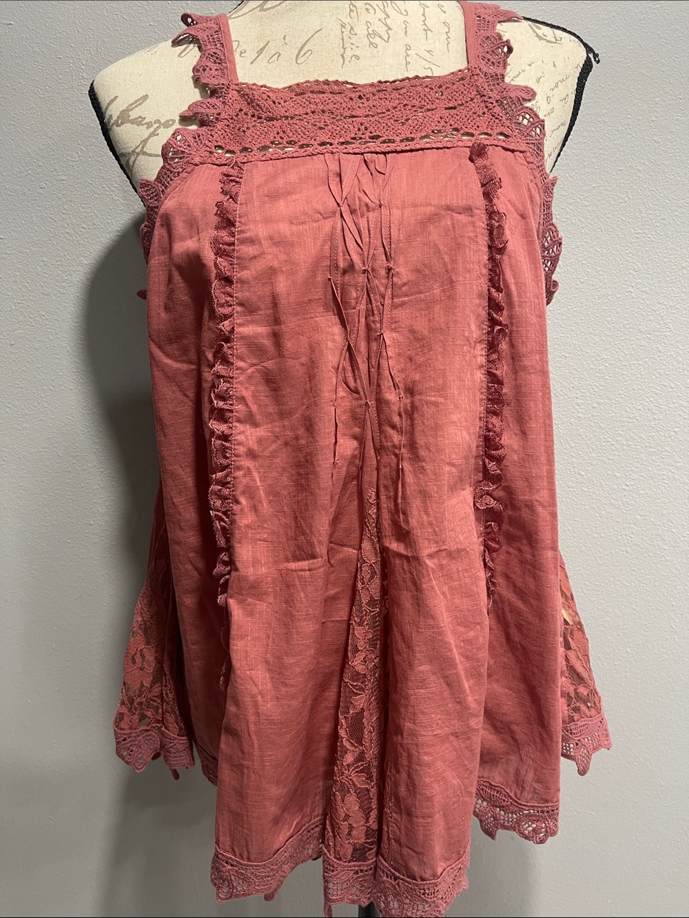 Anthropologie Mauve-Pink Crochet Trim Sleeveless Tunic